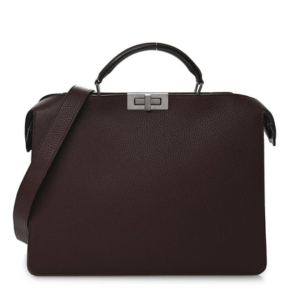 Fendi Cuoio Romano Vitello Cover Glazed Fabric Bi-Color FF 1974 Medium Peekaboo I SEE U Satchel Ghianda Saddler Tobacco Moro 1 of 9