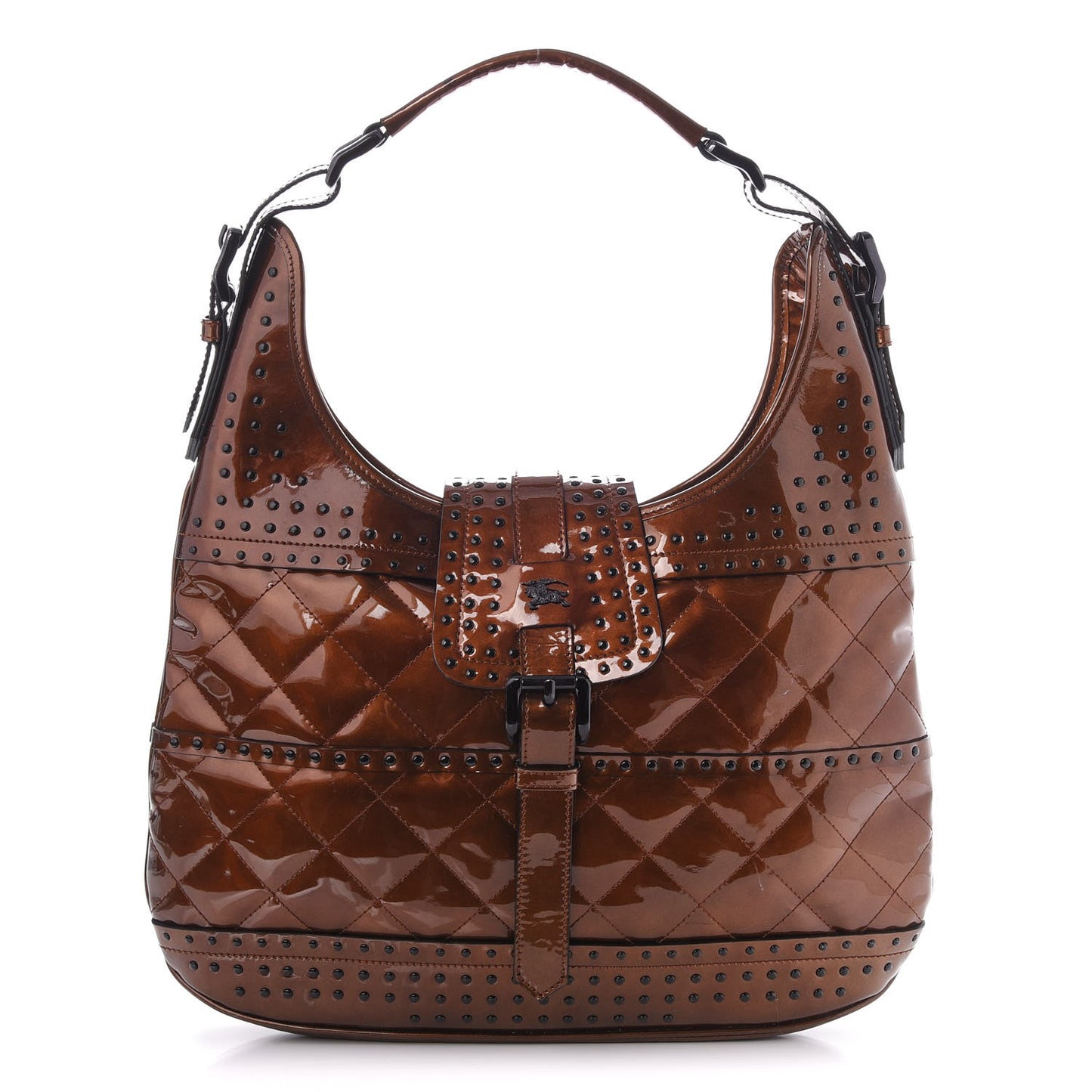 Patent Quilted Studded Brooke Hobo Bronze