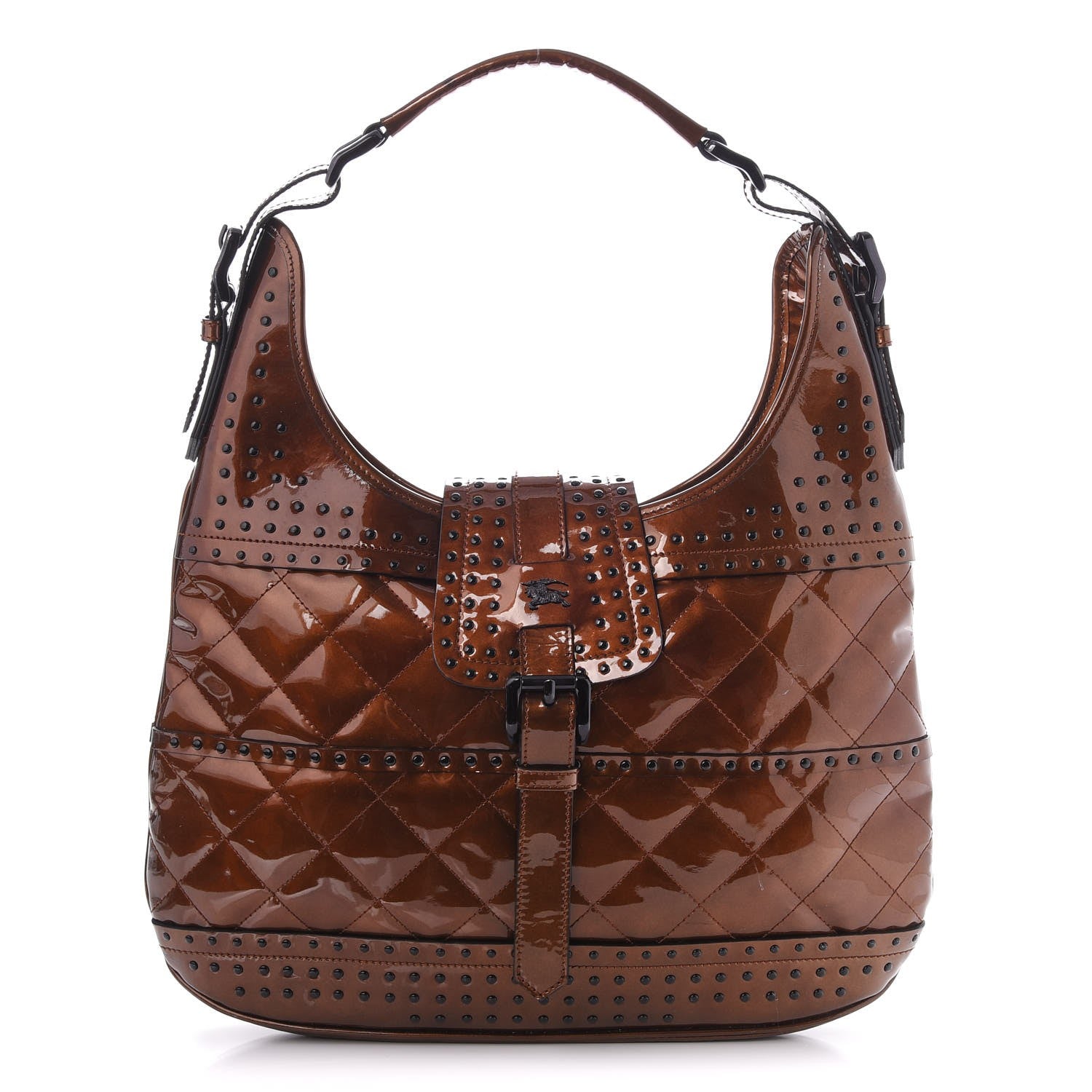 Burberry Patent Quilted Studded Brooke Hobo Bronze 1 of 10