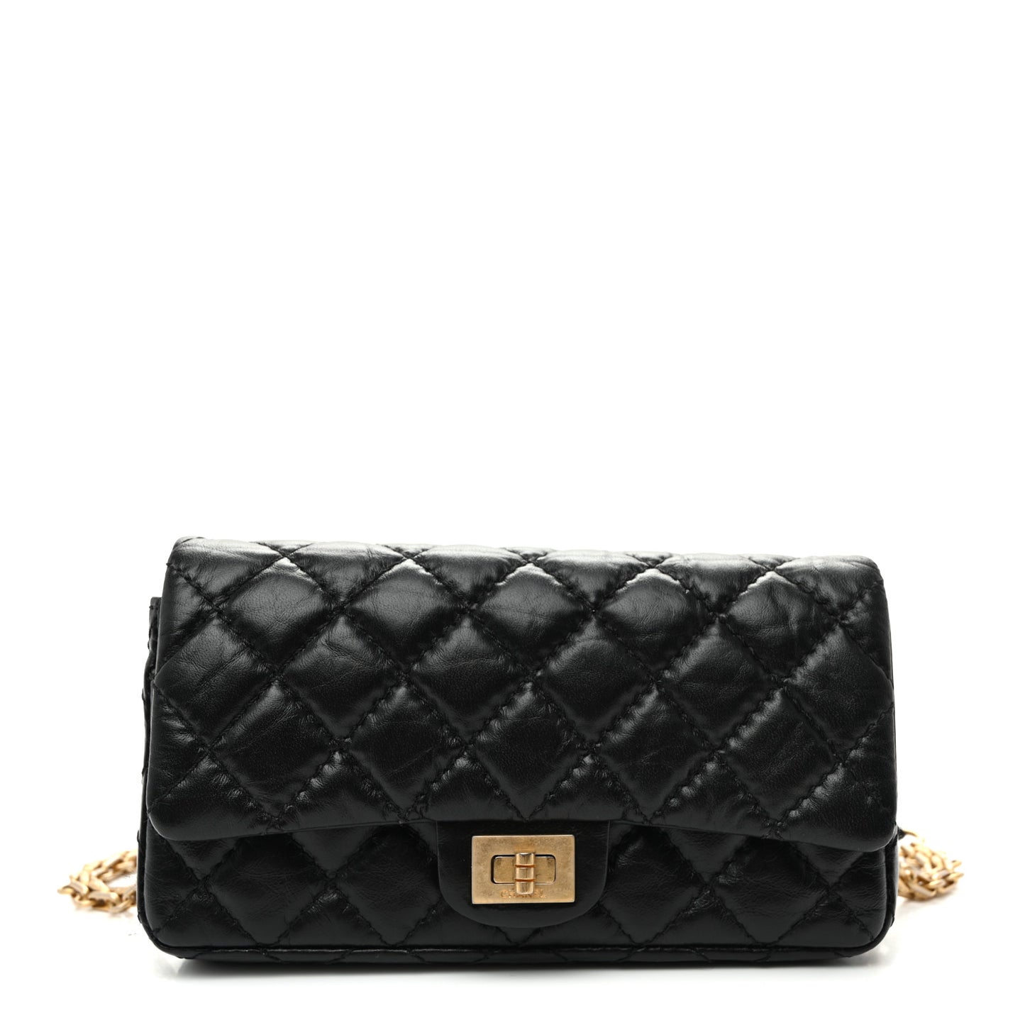 Aged Calfskin Quilted 2.55 Reissue Flap Belt Bag Clutch Black