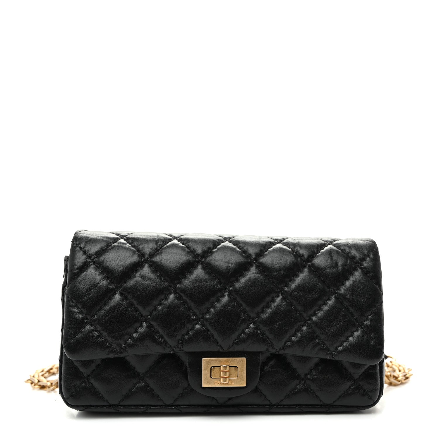 Chanel Aged Calfskin Quilted 2.55 Reissue Flap Belt Bag Clutch Black 1 of 10