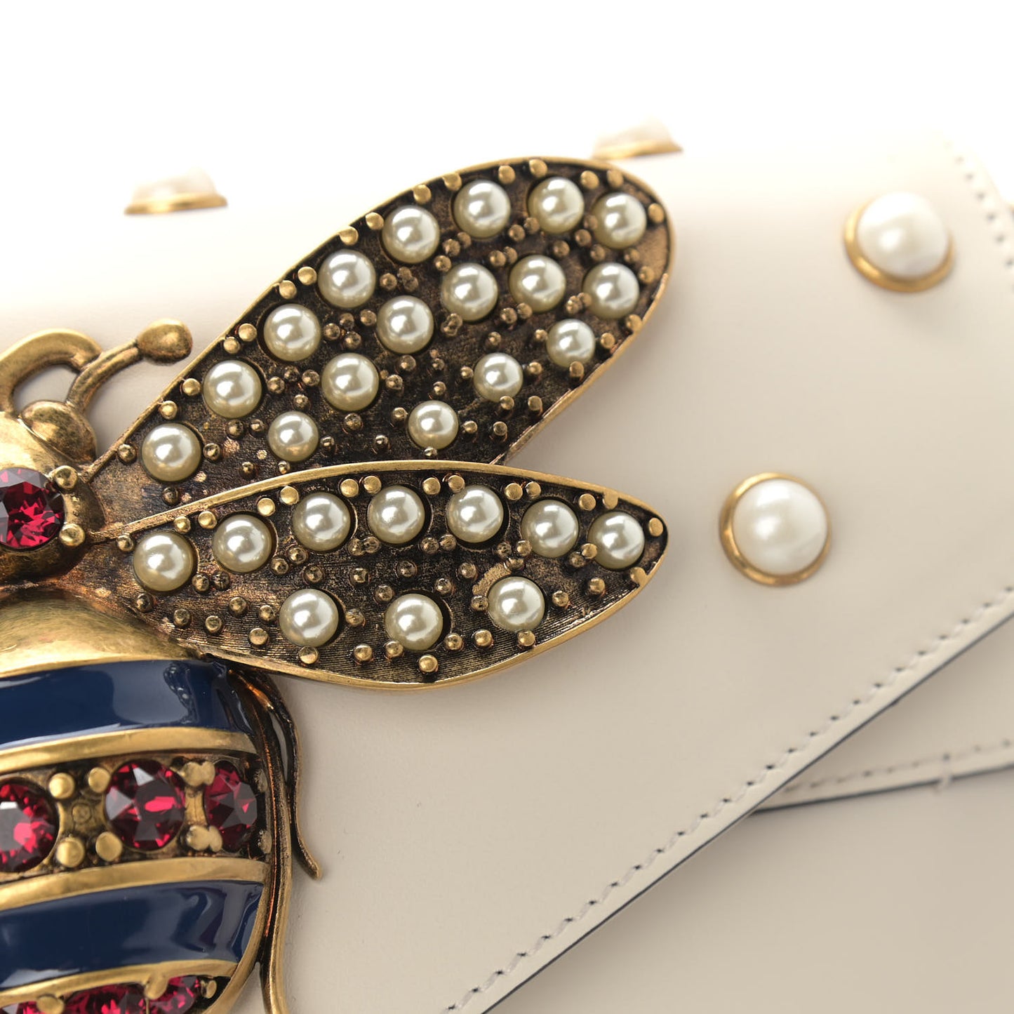 Nappa Pearl Studded Mini Queen Margaret Broadway Shoulder Bag Mystic White