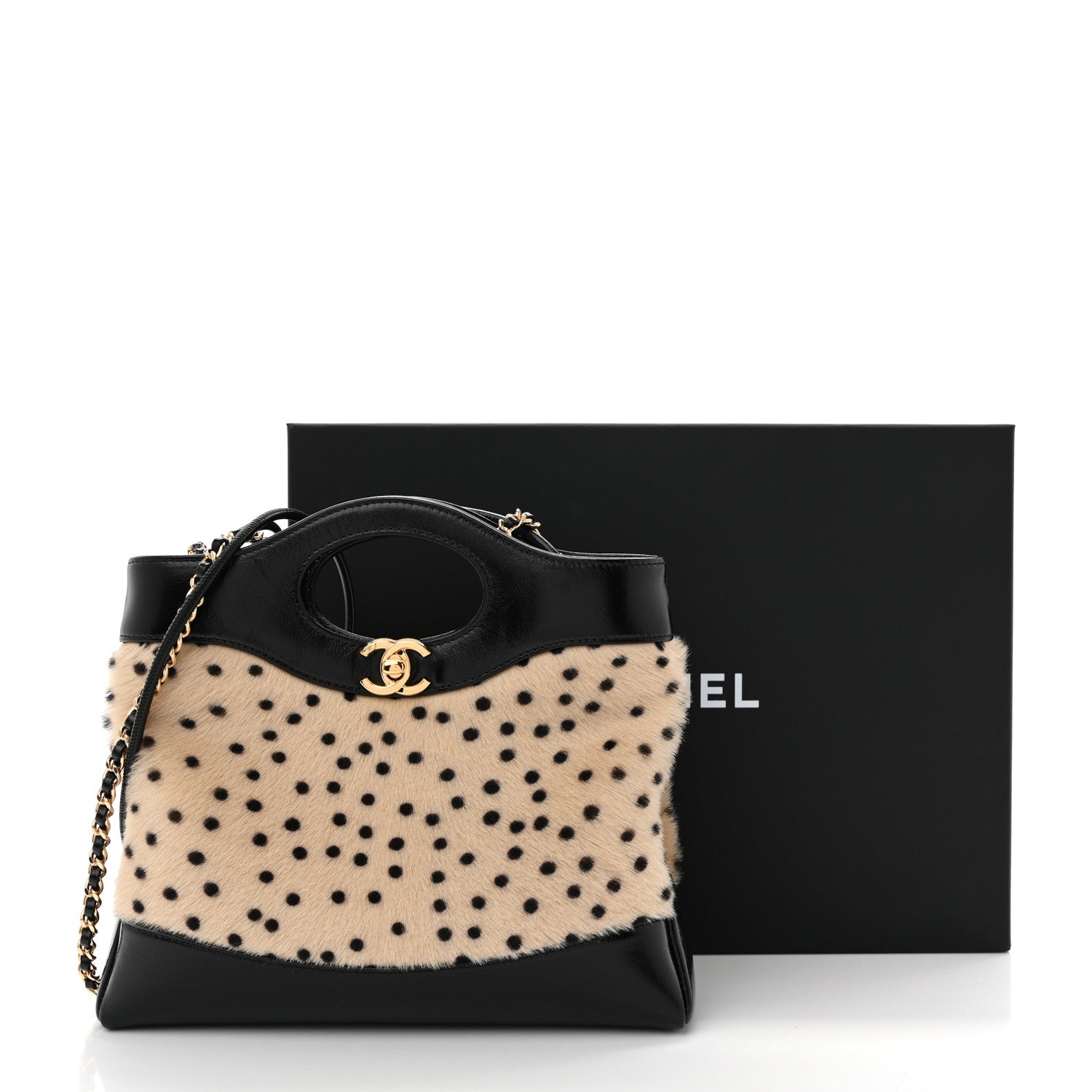 Chanel Shiny Lambskin Pony Hair Cheetah Printed Mini 31 Shopping Bag  Light Beige Black Light Beige Black 19 of 26