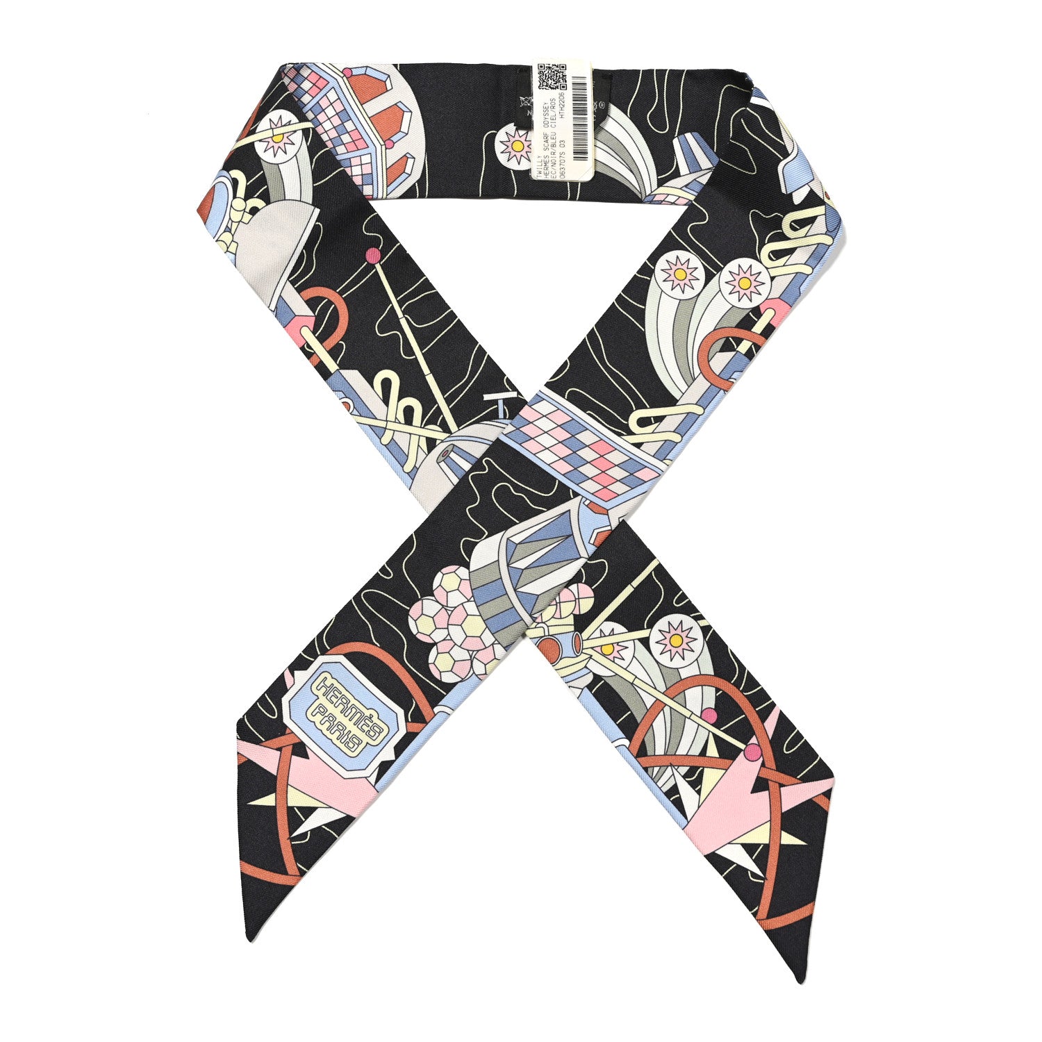 Hermes Silk Odyssey Twilly Black Bleu Ciel Rose 1 of 4