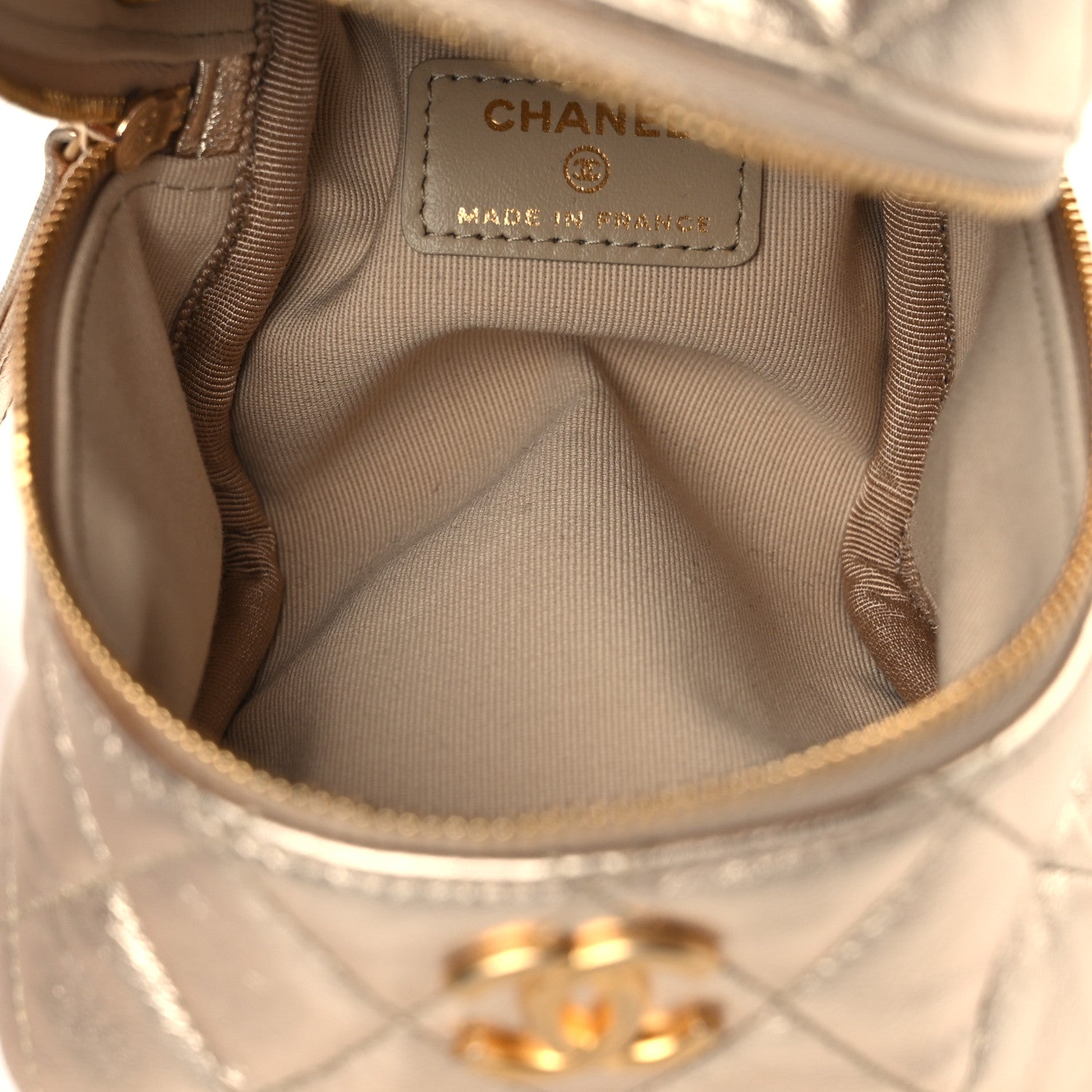 Chanel Metallic Lambskin Quilted Cube Chain Wristlet Case Gold 4 of 8