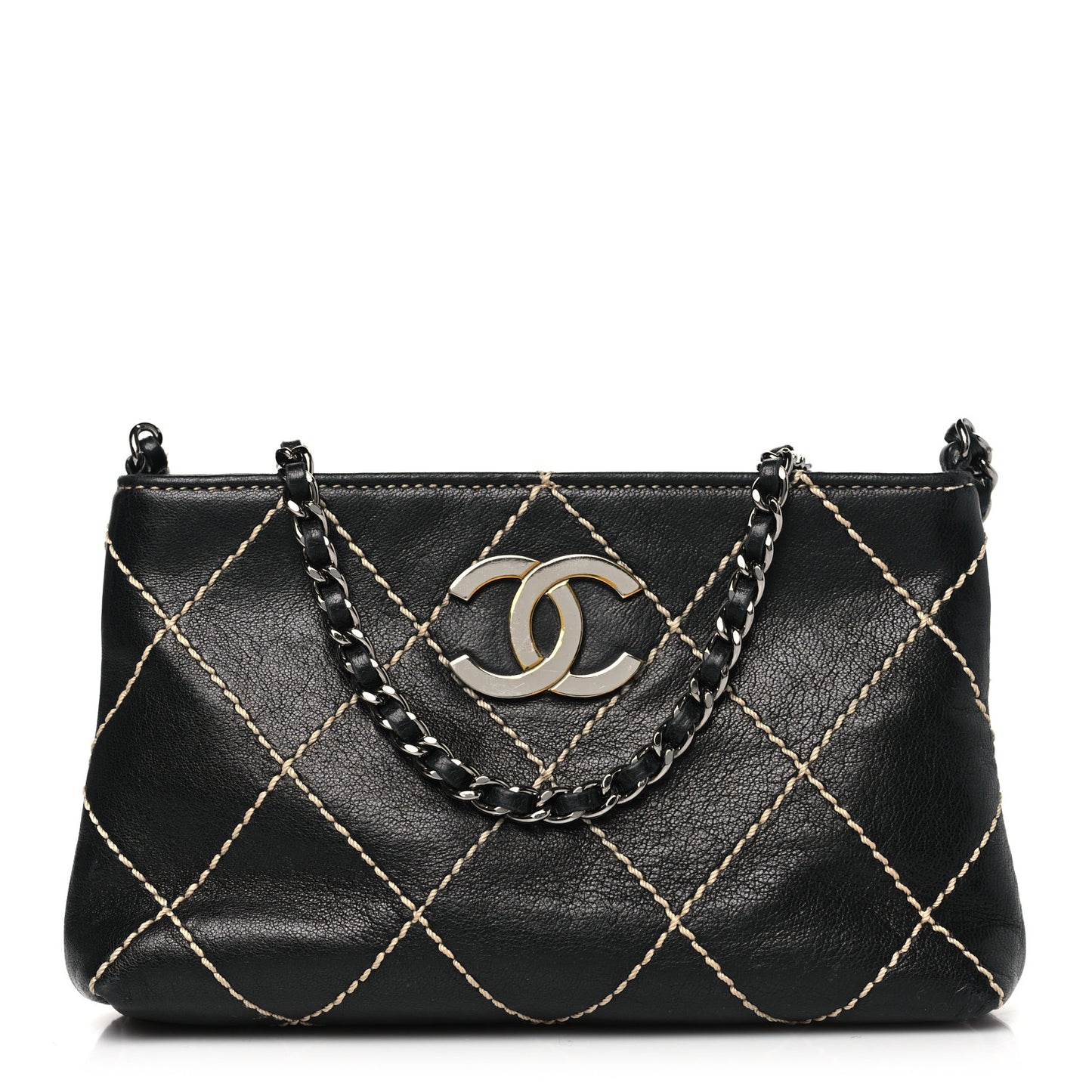 Lambskin Surpique Stitch Pochette Black