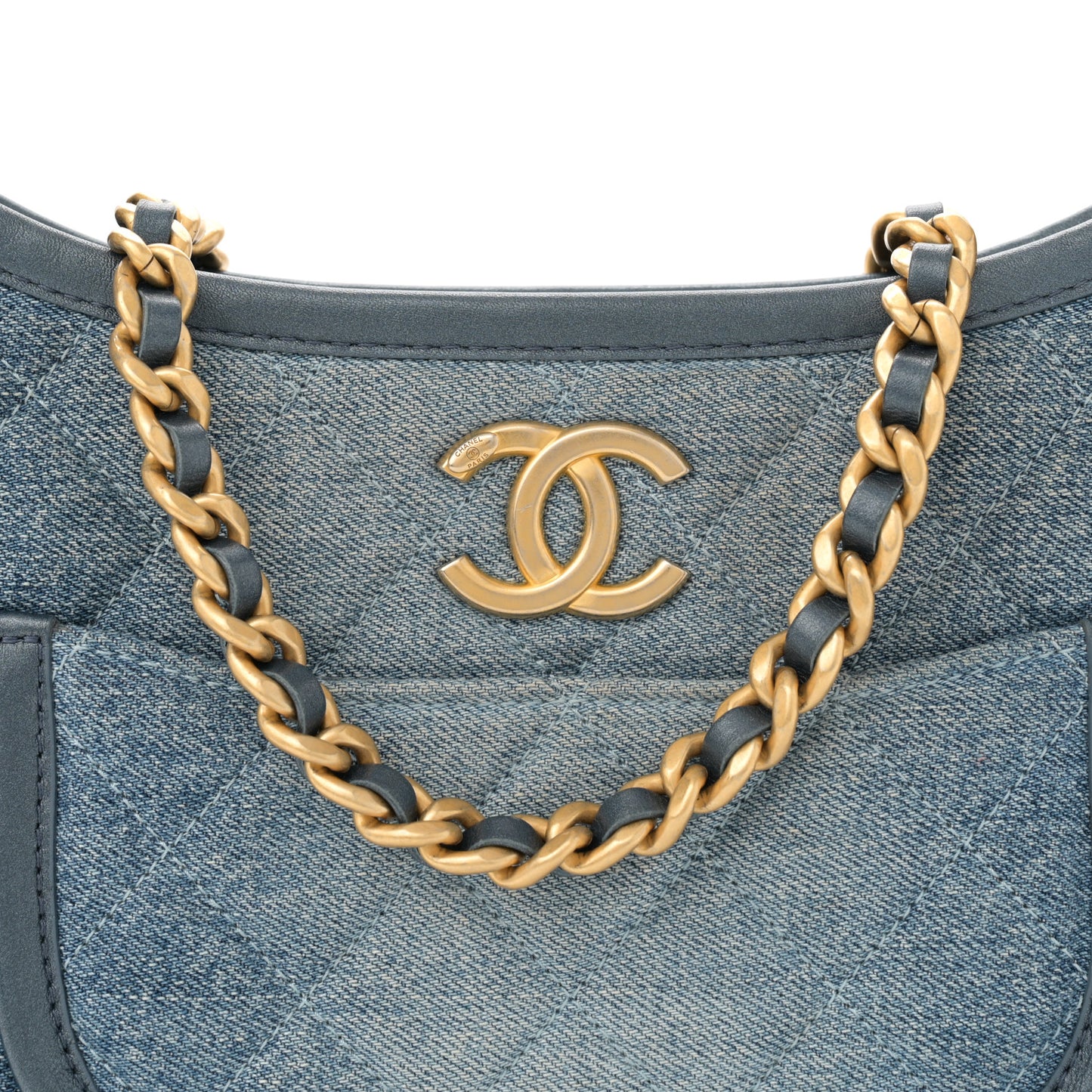 Washed Denim Quilted Hobo Blue
