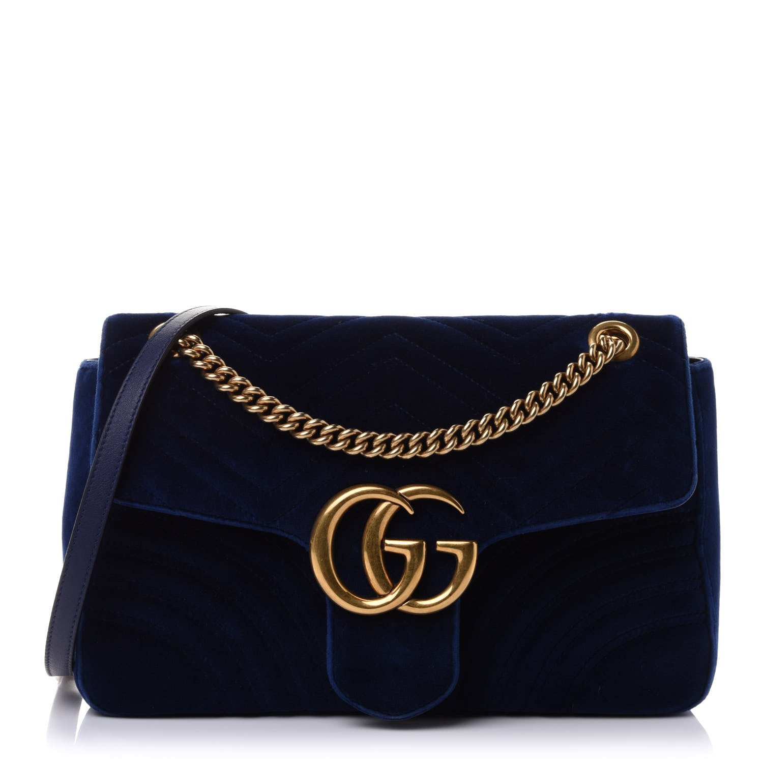 Gucci Velvet Matelasse Medium GG Marmont Shoulder Bag Cobalt Blue 1 of 11