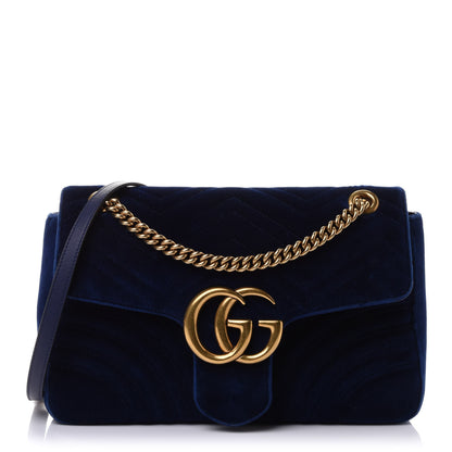 Gucci Velvet Matelasse Medium GG Marmont Shoulder Bag Cobalt Blue 1 of 11