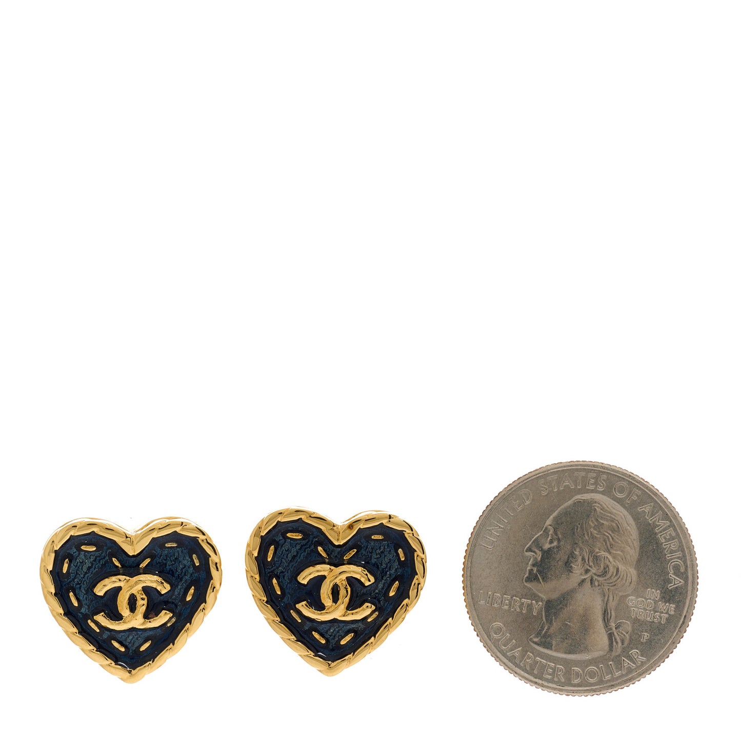 Metal Enamel CC Denim Heart Earrings Gold Blue