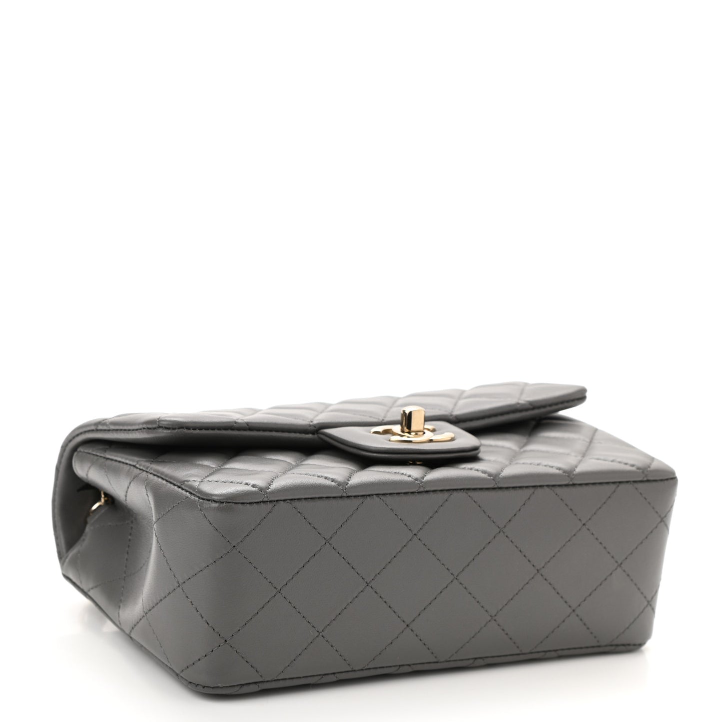 Lambskin Quilted Mini Rectangular Flap Dark Grey