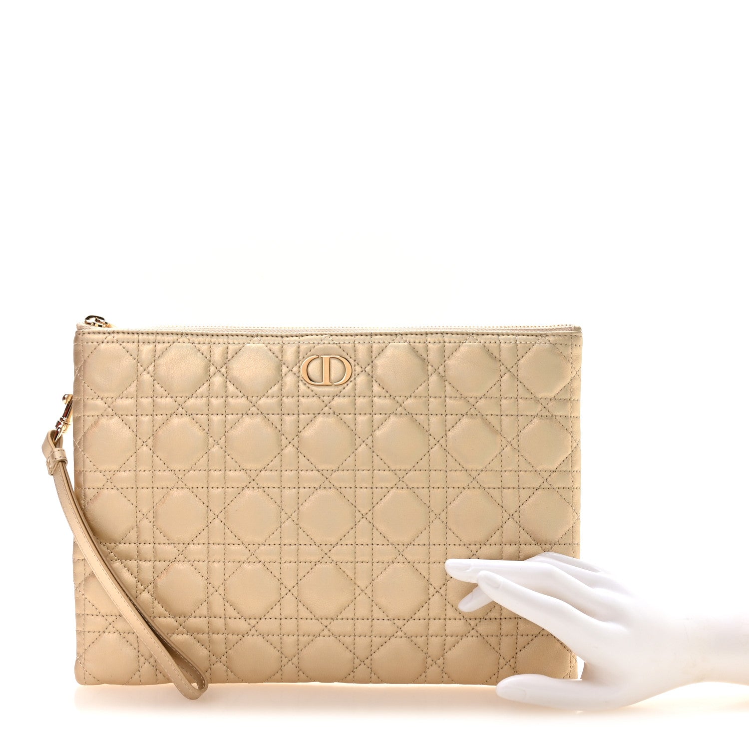 Christian Dior Metallic Lambskin Cannage Large Caro Daily Pouch