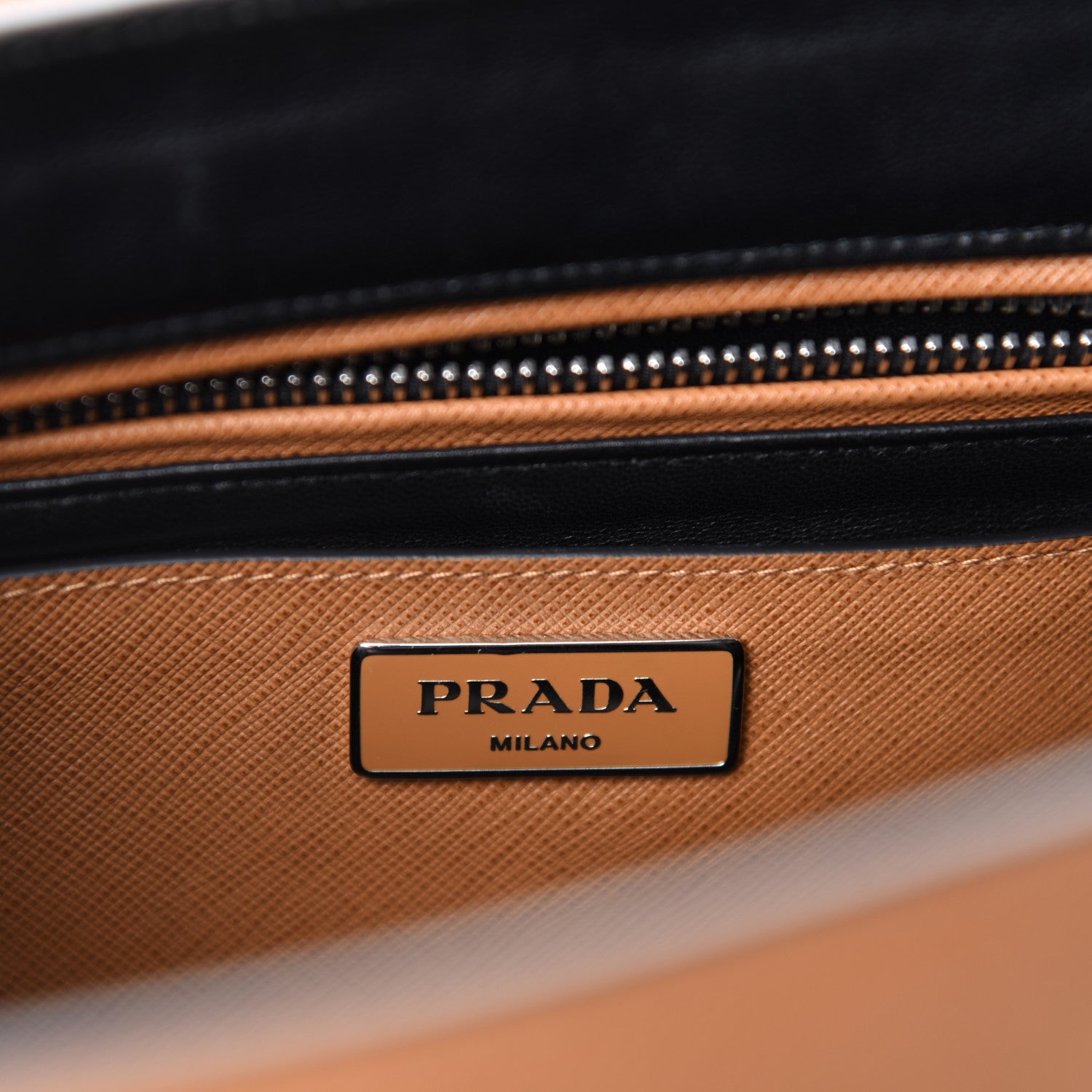 Prada Saffiano Embroidered Sound Twin Pocket Satchel Caramel 8 of 10