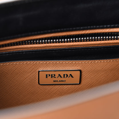 Prada Saffiano Embroidered Sound Twin Pocket Satchel Caramel 8 of 10