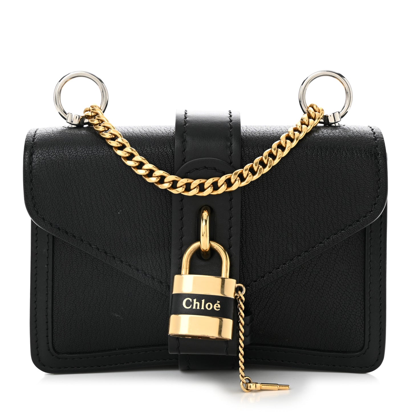 Shiny Goatskin Calfskin Mini Aby Chain Shoulder Bag Black
