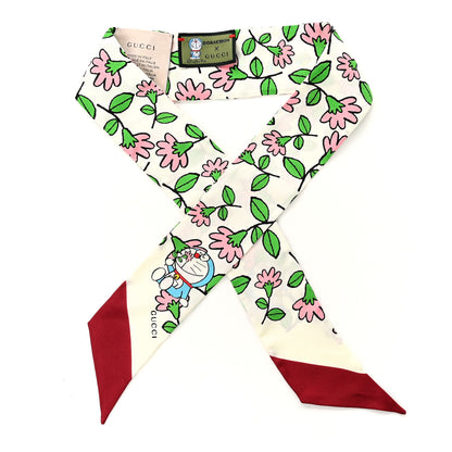Gucci X DORAEMON Silk Twill Doraemon Flower Neck Bow Scarf Ivory Red 1 of 3