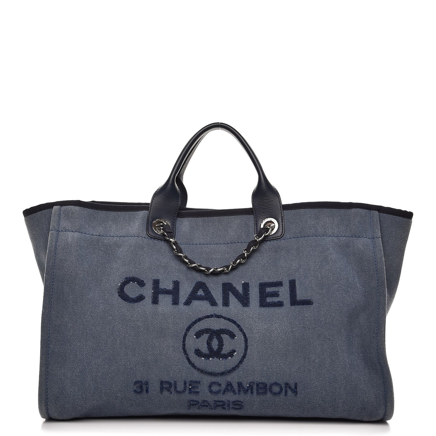 Canvas Sequin Large Deauville Tote Navy