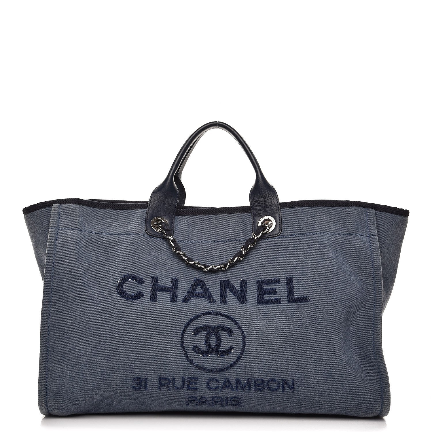 Chanel Canvas Sequin Large Deauville Tote Navy 1 of 10