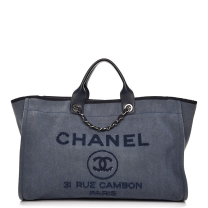 Chanel Canvas Sequin Large Deauville Tote Navy 1 of 10