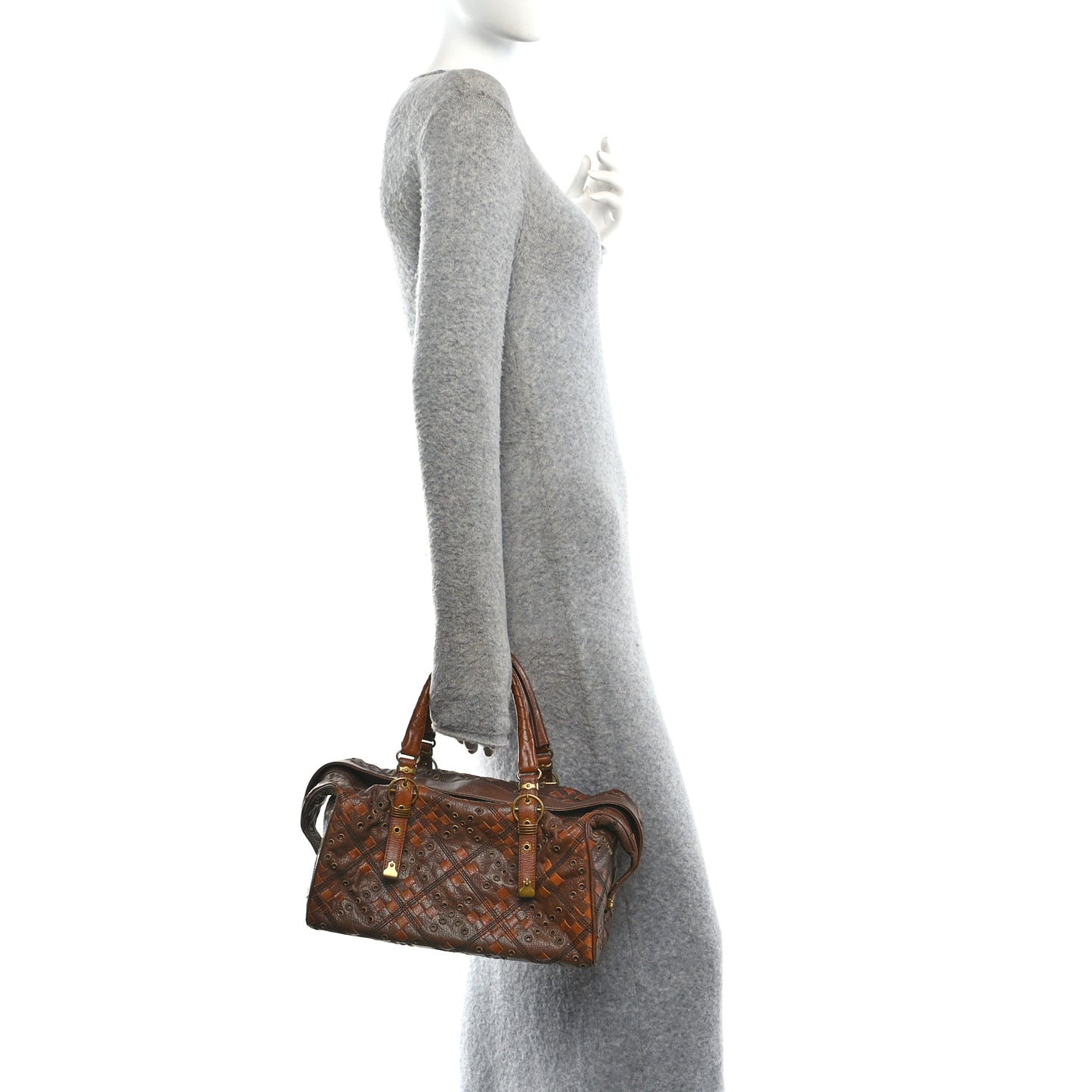 Goatskin Grommet Boston Handbag Brown