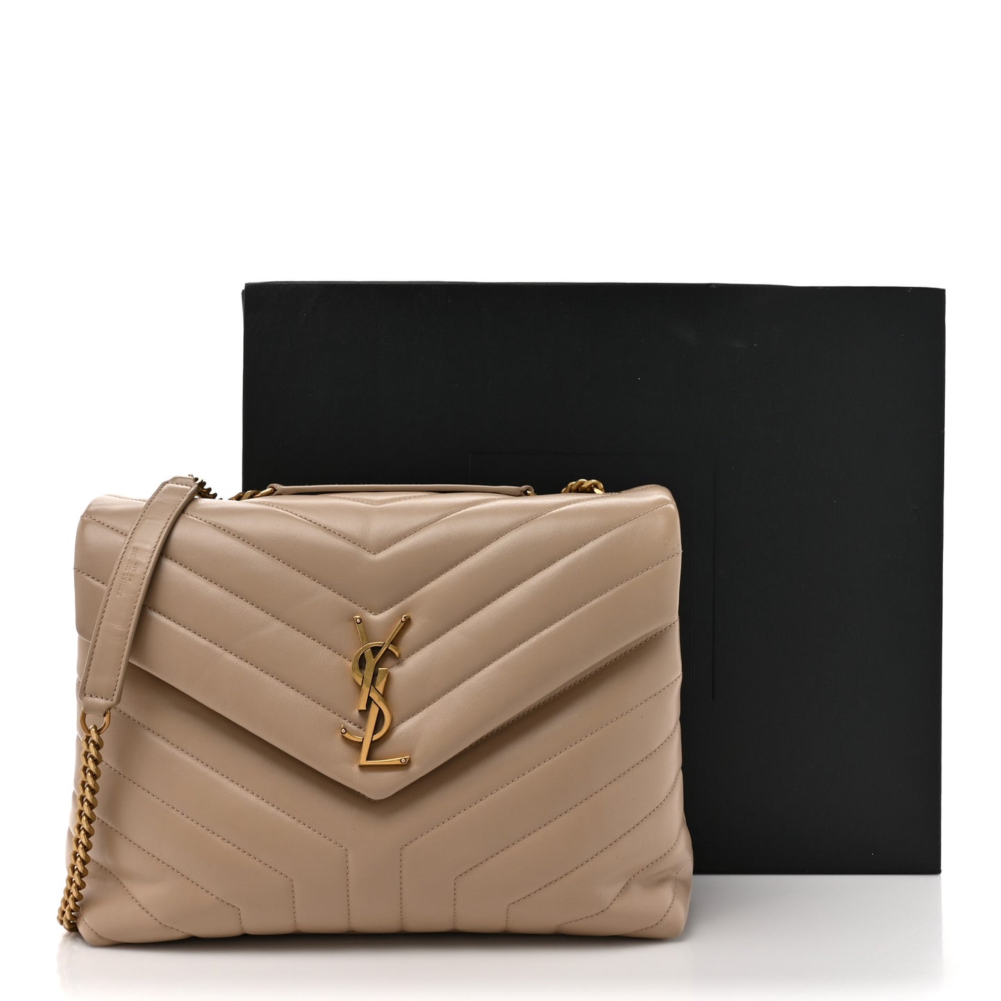 Calfskin Y Quilted Monogram Medium Loulou Chain Satchel Dark Beige