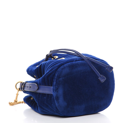 Gucci Velvet Matelasse GG Marmont Bucket Bag Cobalt Blue 3 of 9