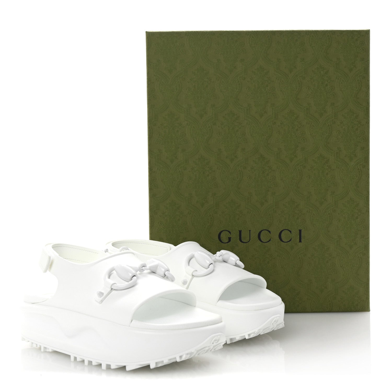 Gucci Soft Rubber Horsebit Touch Womens Strapped Sandals 37 Great White 9 of 9