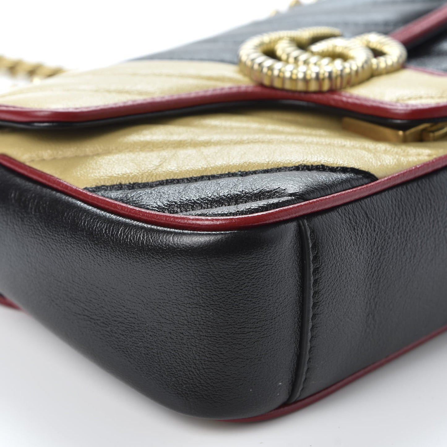 Azalea Calfskin Matelasse Diagonal Patchwork Mini Torchon GG Marmont Shoulder Bag Black Beige Romantic Cerise