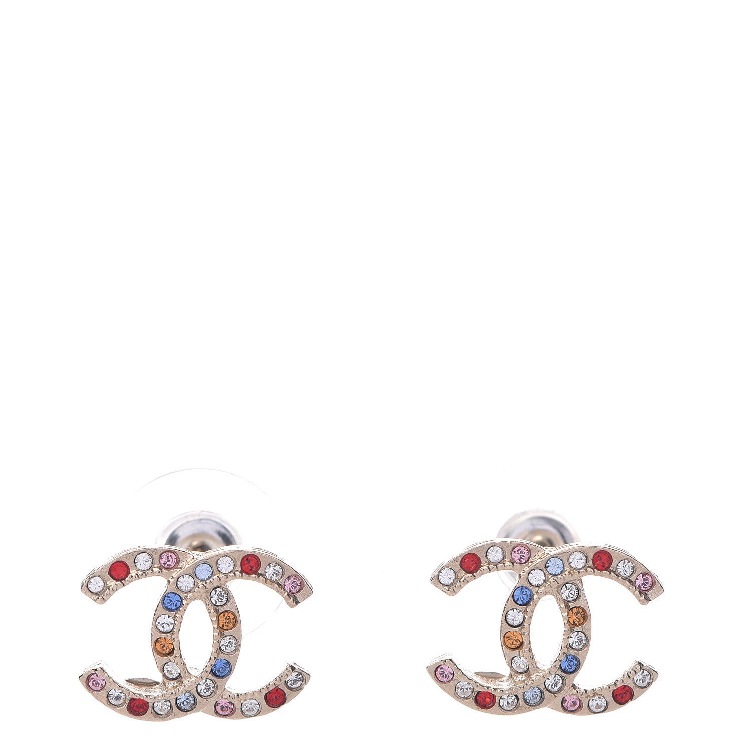 Chanel Crystal CC Earrings Gold Multicolor 1 of 5