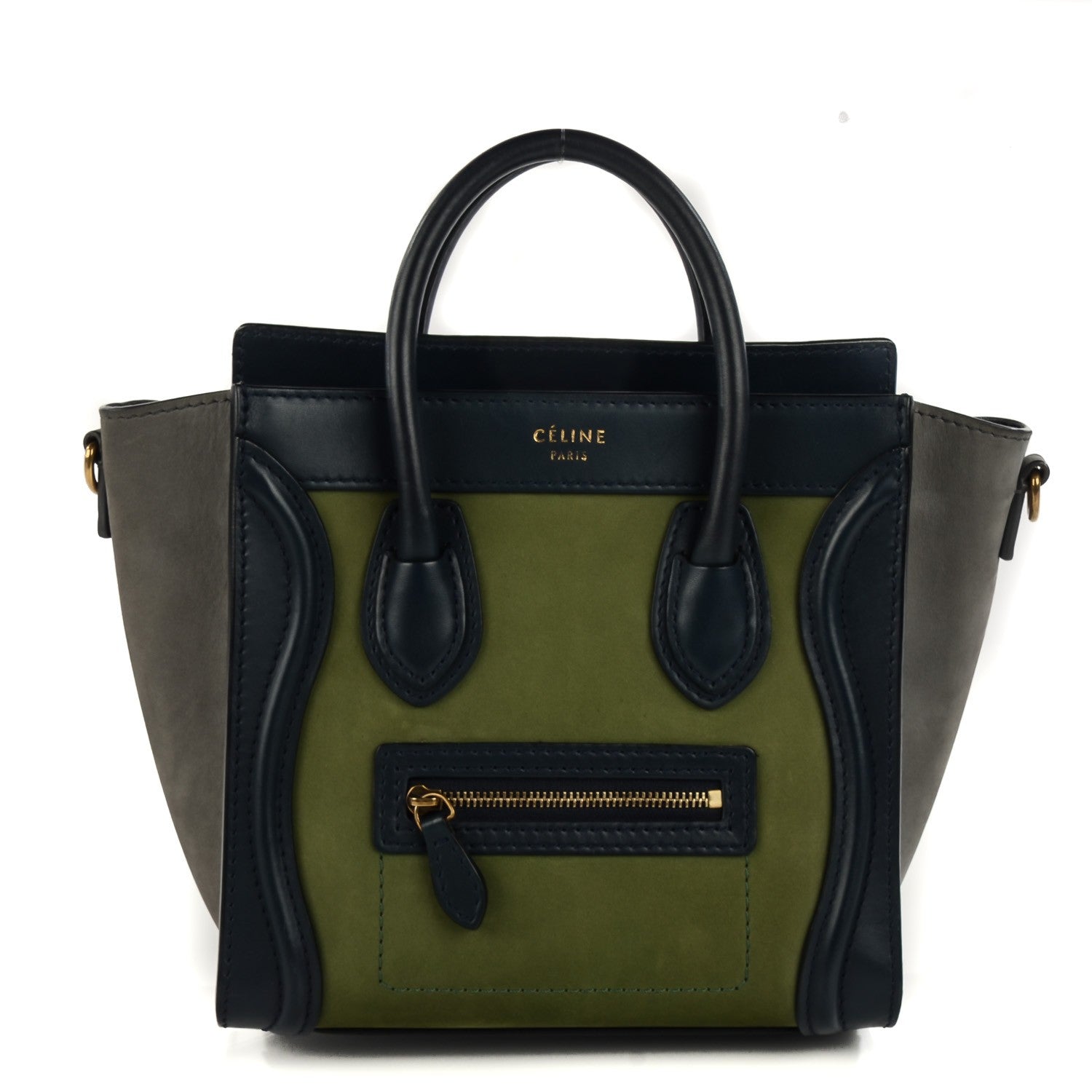 Celine Nubuck Smooth Calfskin Nano Tri-Color Luggage Green 1 of 8