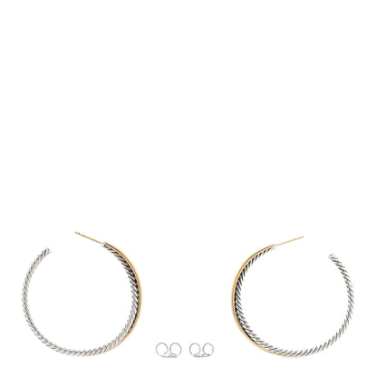 David Yurman Sterling Silver 18K Yellow Gold 44mm Extra Large Crossover Cable Hoop Earrings 3 of 4
