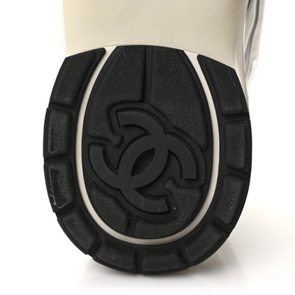 Chanel Fabric Laminated Calfskin Stretch CC Sneakers 40.5 White Silver 7 of 9