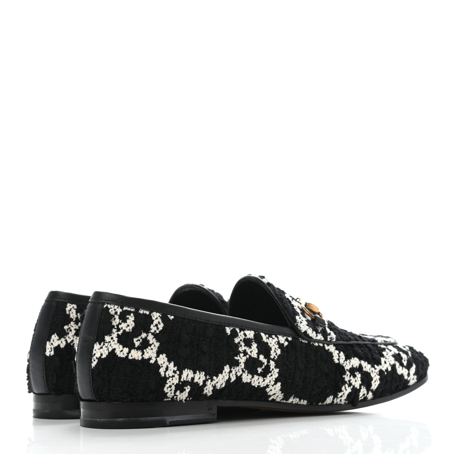 Gucci Tweed GG Monogram Horsebit Womens Jordaan Loafers 40 Black Natural 5 of 8
