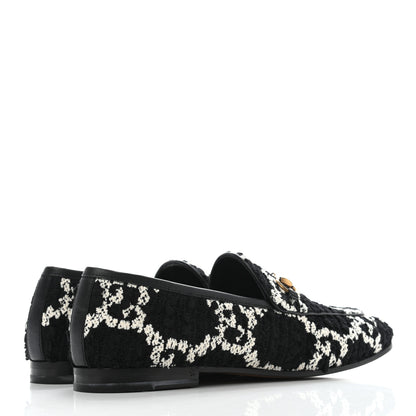 Gucci Tweed GG Monogram Horsebit Womens Jordaan Loafers 40 Black Natural 5 of 8