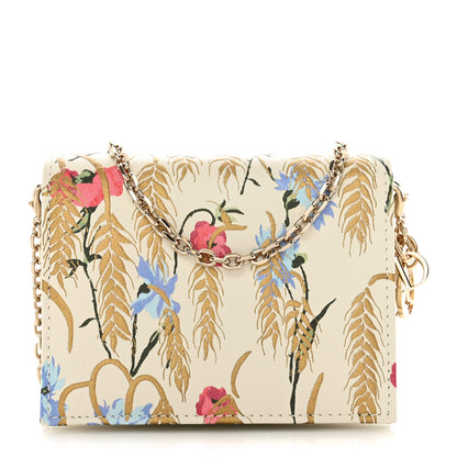 Christian Dior Calfskin Hibiscus Printed Gusseted Card Holder Chain Beige Multicolor 1 of 8
