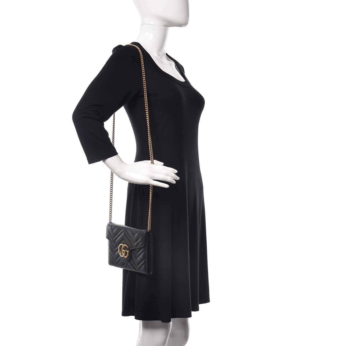 Calfskin Matelasse Mini GG Marmont Chain Wallet Black