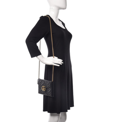 Gucci Calfskin Matelasse Mini GG Marmont Chain Wallet Black 2 of 14