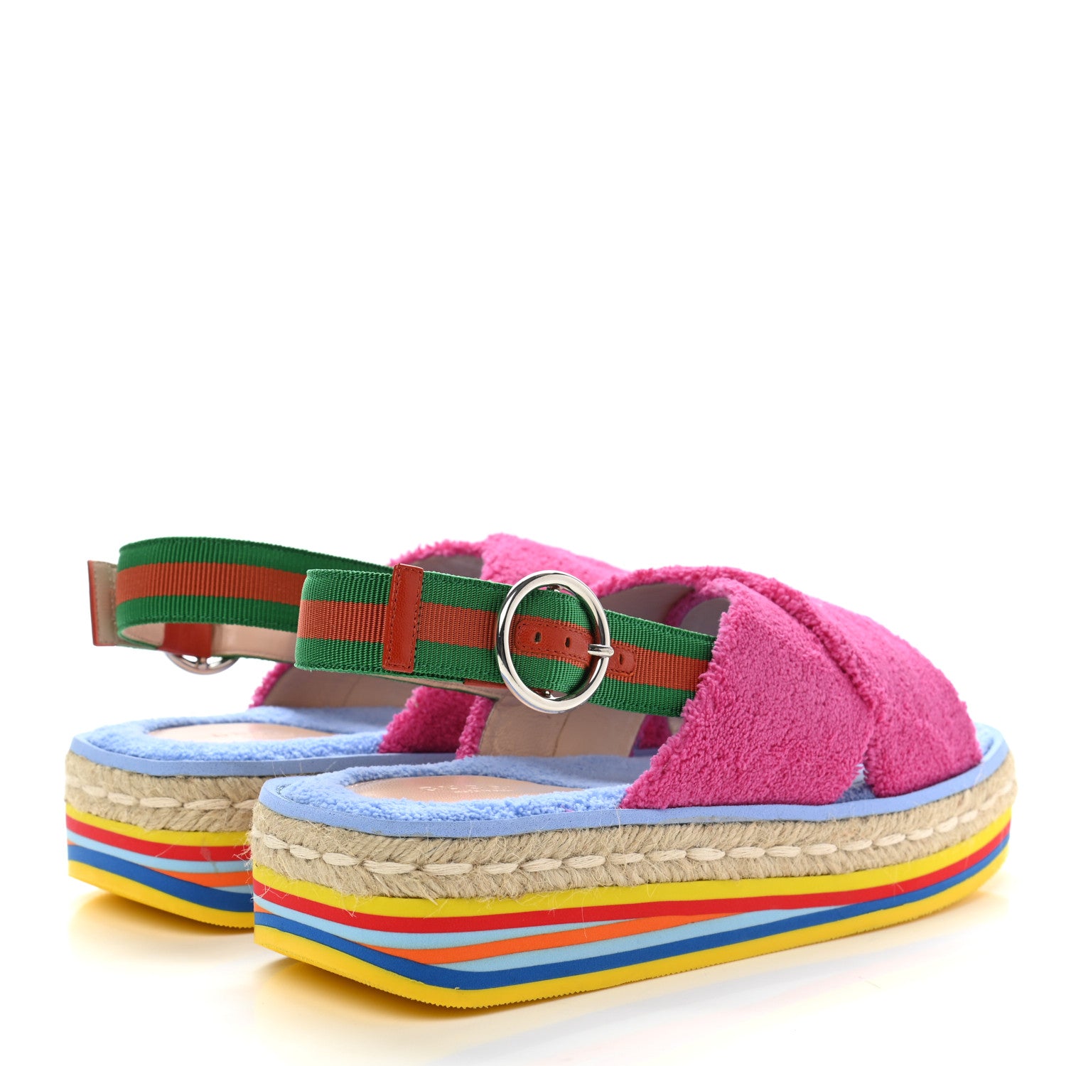 Gucci Terry Cloth Web Espadrille Platform Slingback Sandals 38.5 Lovely Multicolor 4 of 10