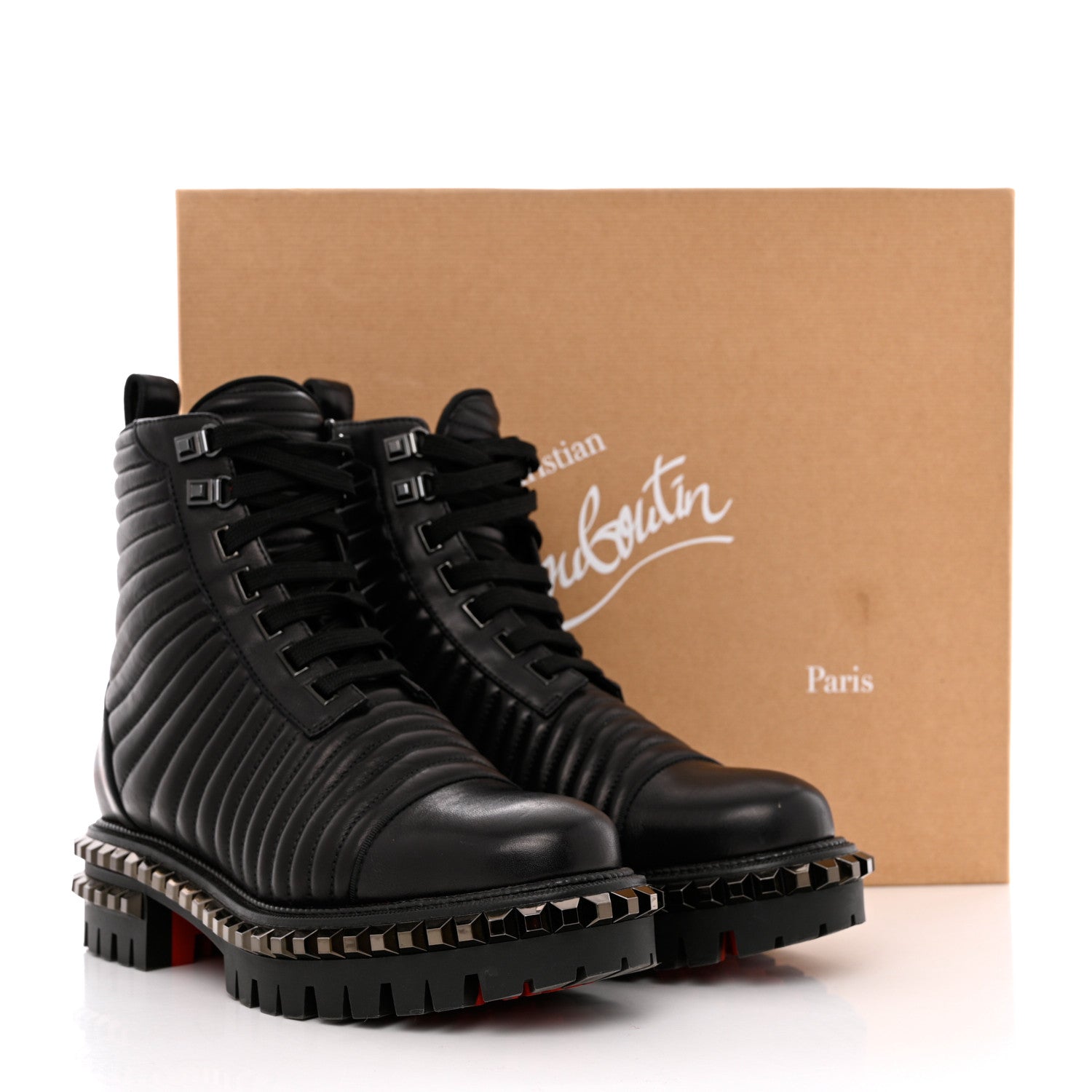 Christian Louboutin Calfskin Quilted Yetota Combat Boots 39.5 Black 8 of 8