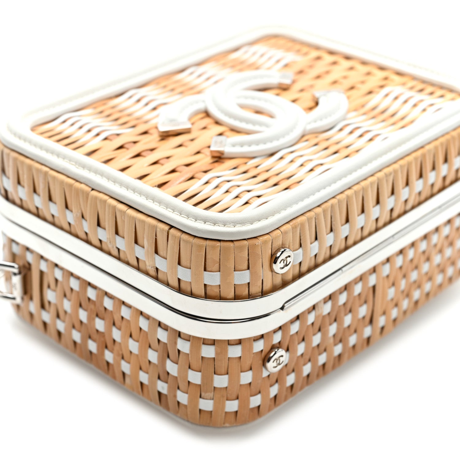 Chanel Raffia Patent Small CC Filigree Vanity Case White 9 of 11