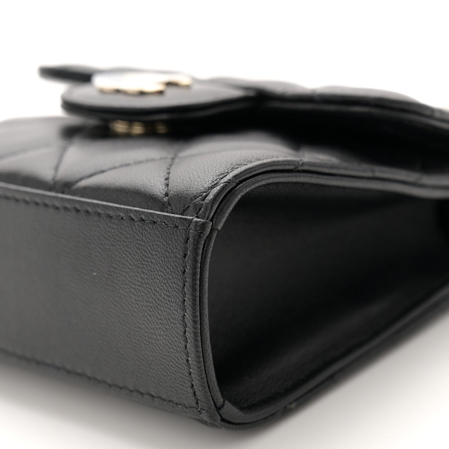 Lambskin Quilted Top Handle Flap Clutch With Chain Black