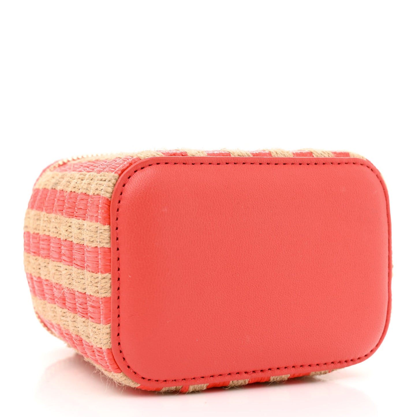 Raffia Jute Striped Mini Vanity Case With Chain Red Beige