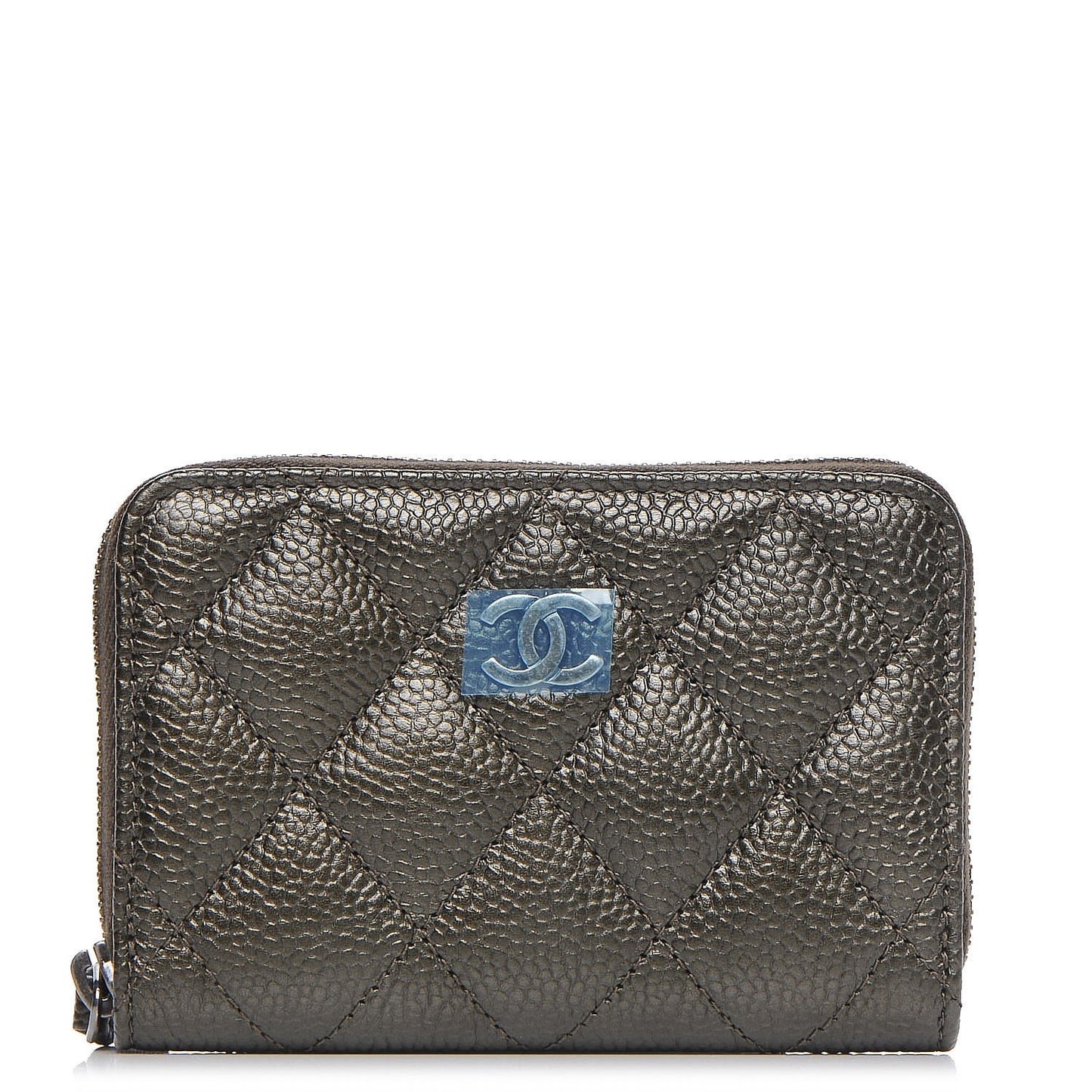 Caviar Quilted Zip Coin Purse Dark Green