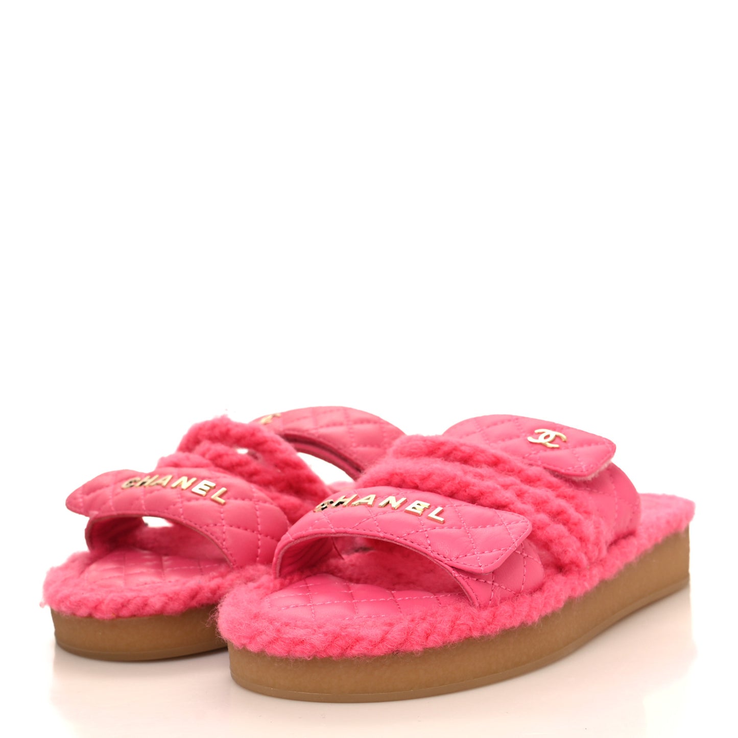 Cord Lambskin Quilted Logo Sandals 37 Pink