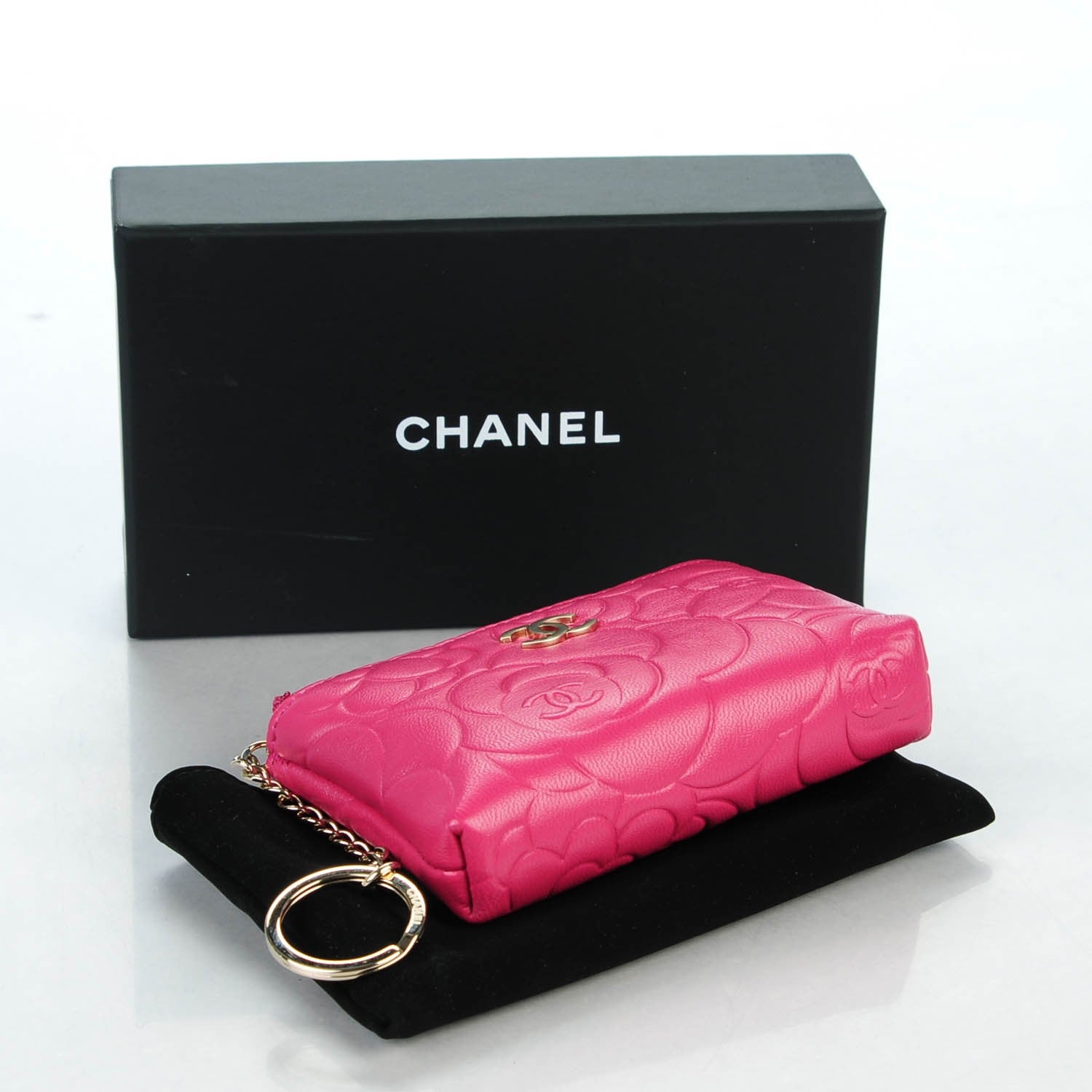Chanel Lambskin Camellia Embossed Key Holder Case Fuchsia 4 of 7