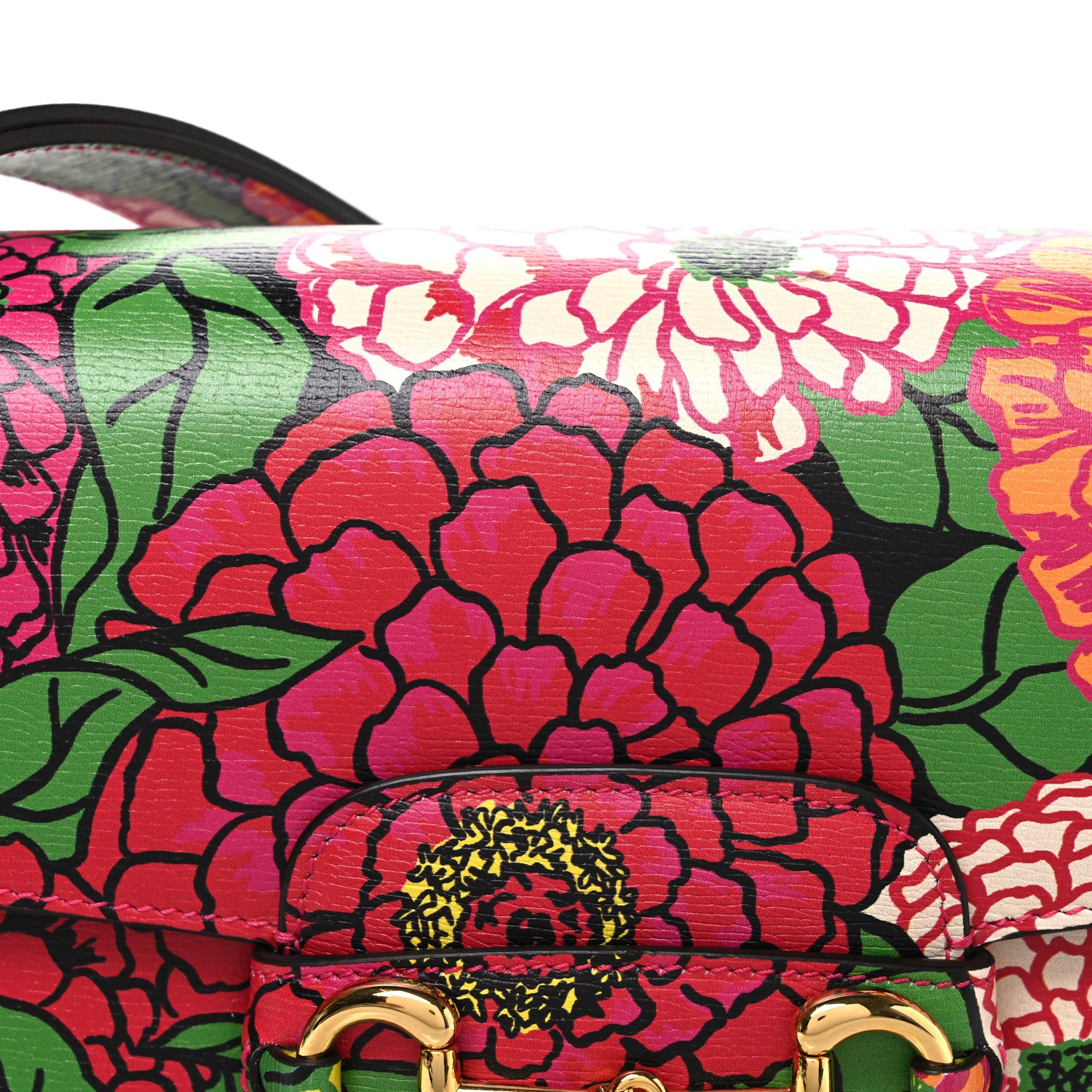 Gucci X KEN SCOTT New Shangai Calfskin Pomponica Print Horsebit 1955 Shoulder Bag  Multicolor Fuxia Pompon 8 of 10