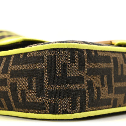 Fendi Fabric Jacquard FF 1974 Large Baguette Tobacco Moro Giallo Fluo 8 of 9