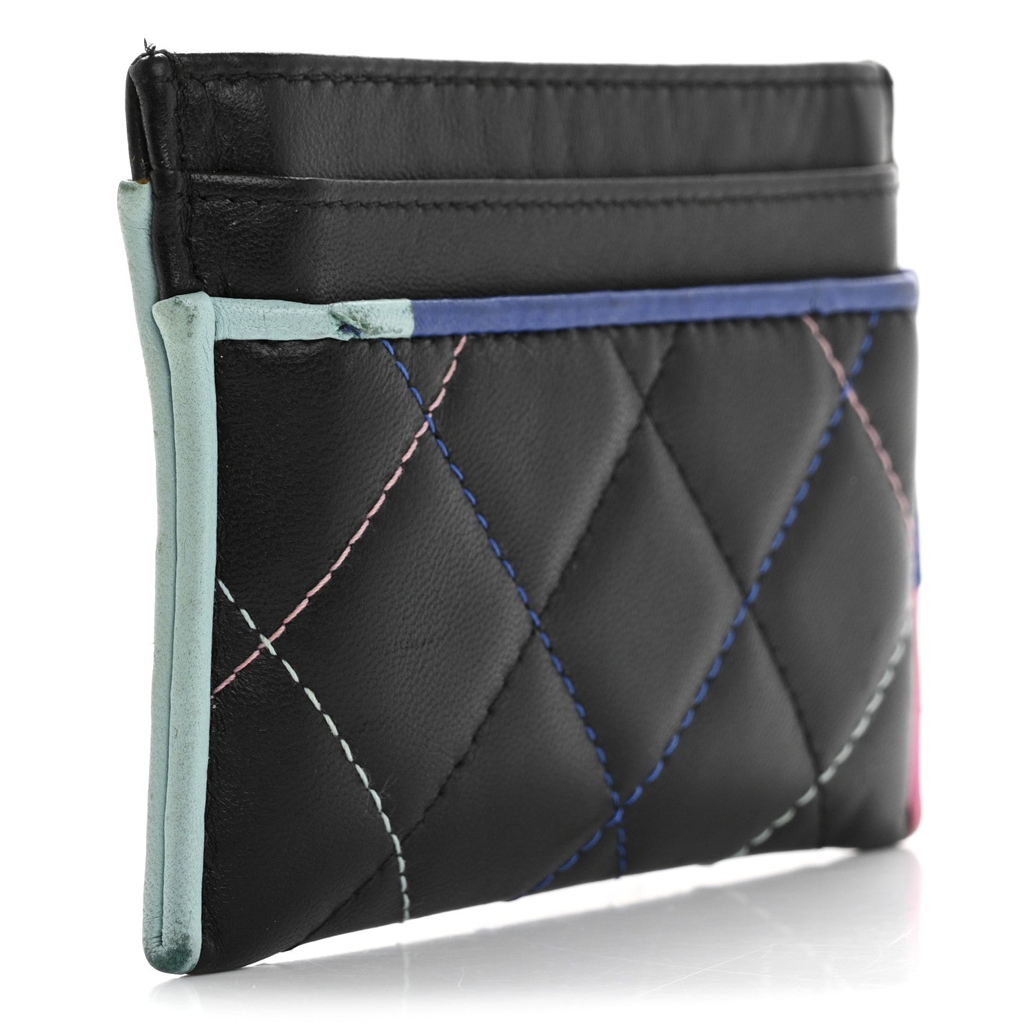 Chanel Lambskin Quilted Chanel Card Holder Black Pink Light Blue 3 of 14