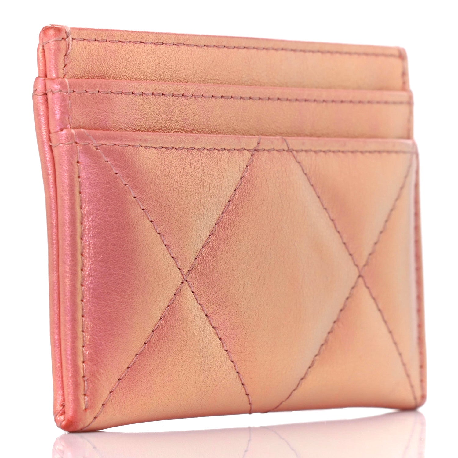 Chanel Iridescent Calfskin Quilted Chanel 19 Card Holder Pink 3 of 7