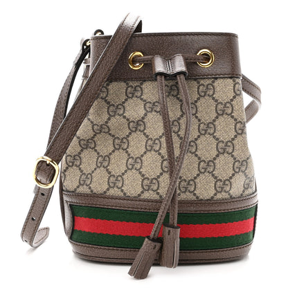 Gucci GG Supreme Monogram Web Mini Ophidia Bucket Bag Brown 1 of 10